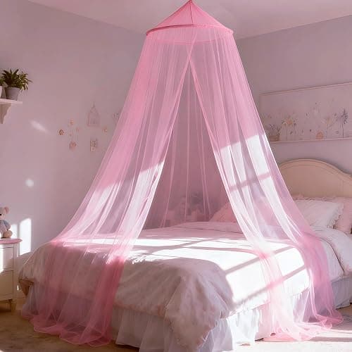 LionLively Pink Bed Canopy for Girls,Kids Princess Round Dome Bed Curtain, Dreamy Mosquito Netting for Girls, Bedroom Accessories, Ceiling Tent thumbnail 6