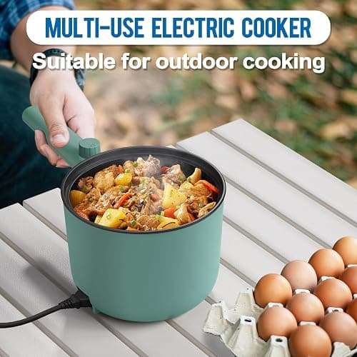 Topwit Hot Pot Electric, 1.5L Ramen Cooker, Non-Stick Frying Pan, Electric Pot for Pasta, Steak, BPA Free, Dual Power Control, Over-Heating & Boil Dry Protection, Green thumbnail 4