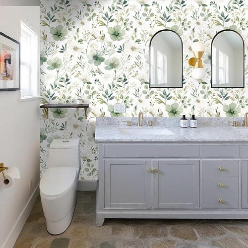 Akodm Sage Green Floral Peel and Stick Wallpaper Self Adhesive Removable Modern for Bedroom Accent Wall Renter Friendly Thick Watercolor Natural Flower Wallpaper 17.7" x 393.7" thumbnail 3