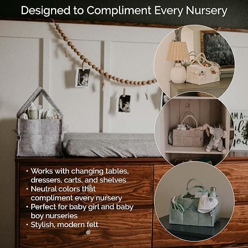 Parker Baby Co. Felt Diaper Caddy Organizer - Regular, Gray | Portable nursery storage bin for diapers, wipes, bottles & baby essentials for home/car. Soft felt, foldable design 13x9x7" thumbnail 9