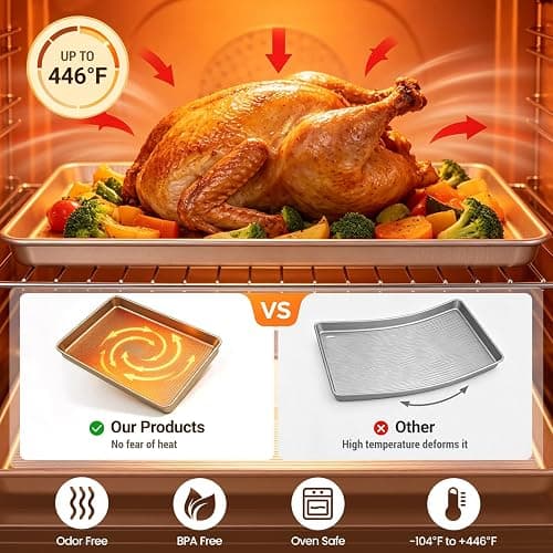 Vinino Baking Sheet Set of 3, Cookie Sheets For Baking with Square Texture Pattern, Thicker Carbon Steel Non-stick Baking Pan Half/Quarter/Jelly Roll Pans Tray for Oven thumbnail 5