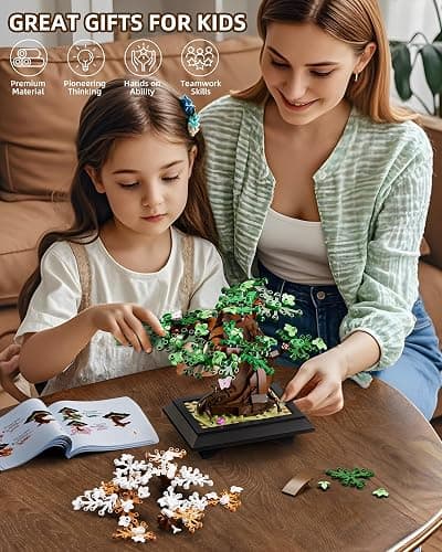 Muiurple 4 in 1 Bonsai Tree Building Set, Four Season Cherry Bonsai Tree Building Kit, Artificial Plant Decor for Home, Desk Greenery, Mother's Day Present, Xmas Gifts for Adults Girls&Boys (529pcs) thumbnail 2