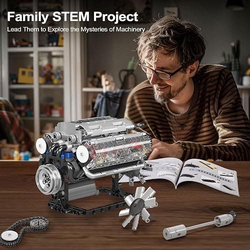 Mould King 10088 V8 Engine Model Kit - 535 Pcs to Build Your Own Mini Engine that Works, DIY STEM Mechanic Engineering Construction Set, Hobby Building Blocks Kit for Adults thumbnail 2