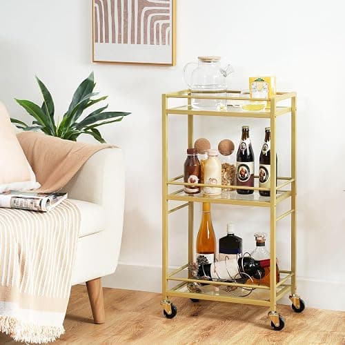 MAHANCRIS Bar Cart for The Home, 3-Tier Drink Cart on Wheels, Home Bar Serving Cart, Mini Bar Cart for Small Space, Kitchen, Dining Room, Gold RCJ40B01 - Image 1