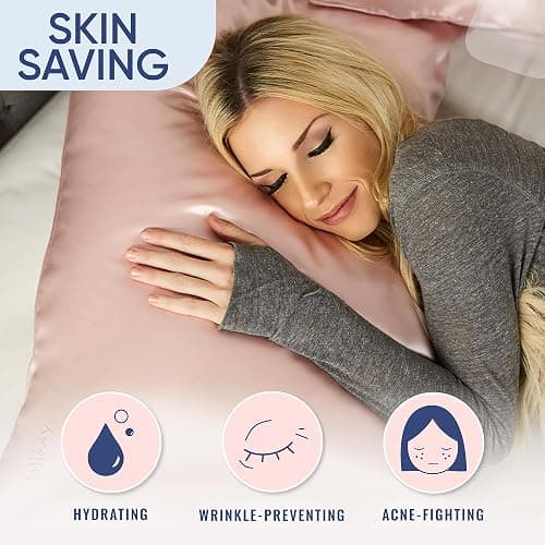 Blissy Silk Pillowcase - 100% Pure Mulberry Silk - 22 Momme 6A High-Grade Fibers - Silk Pillow Cover for Hair & Skin - Regular, Queen & King (Pink, Queen) thumbnail 7