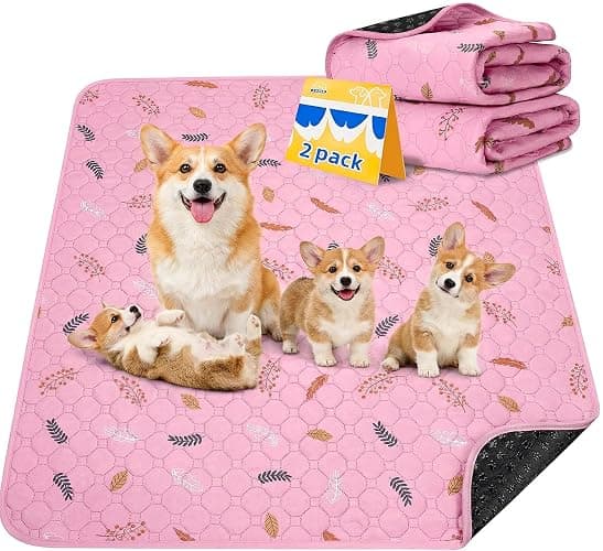 Sunheir 2-Pack Extra Large Reusable Dog Mat for Floor, Dog Playpen, Non-Slip Waterproof Dog Pee Pad, Super Absorbent Washable Pee Pads for Dogs, Pet Whelping Pads, Potty Training - Pink, 36" x 41" - Image 1