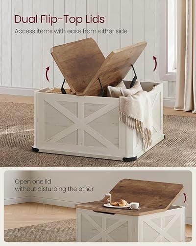 VASAGLE Farmhouse Coffee Table with Storage, Square Coffee Table for Living Room, Center Table with Flip-Top Lids, Honey Brown and Rustic White ULCT232W73 thumbnail 5