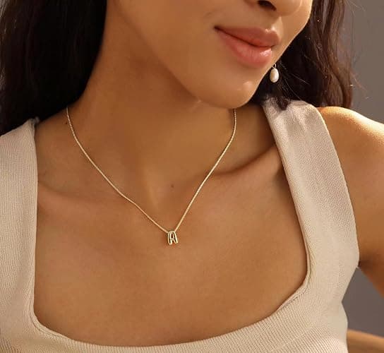 SELSHE Gold Plated Letter Necklace, Cute Initial Necklaces for Women 14k Gold Plated Balloon Letter Necklace Dainty Necklaces for Women Trendy Charm Name Choker Fashion Womens Jewelry thumbnail 2