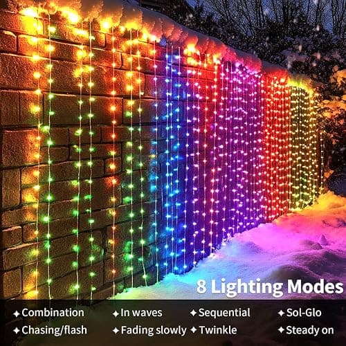 Ryblgled Battery Operated Fairy Curtain Lights - Multicolor 10ft x 10ft 300 LED Battery Power Curtain String Lights with Remote & Timer for Backdrop Outside Gazebo Christmas Indoor Bedroom Decor thumbnail 6