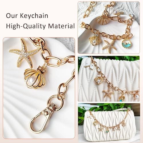 FengFaer Purse Charms Sea Star Heart Shape Shell Bag Charms for Handbags Purse Keychain Bag Charm Chain Keychains for Women thumbnail 3