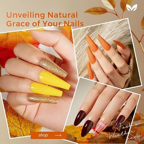 Morovan Fall Nail Polish Set: 6 Gold Maple Leaf Nail Polish Kit 2025 Glitter Autumn Fingernail Pumpkin Yellow Burnt Orange Art Quick Dry Nail Regular Mini Bulk Manicurist Women Girls Gift thumbnail 6