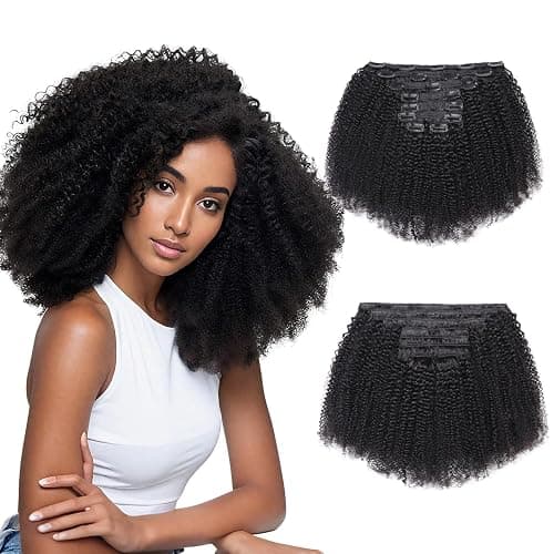 Afro Kinky Curly Clip In Hair Extensions 120g 100% Virgin Human Hair for Black Women 4B 4C Natural Black Seamless Clip Ins Double Weft Thick Ends 8Pcs 20 Clips 16 Inch - Image 1