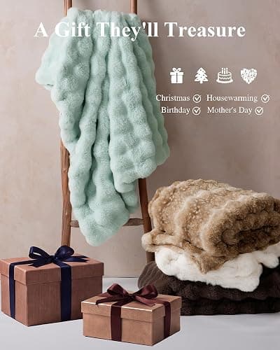 blunique Ultra Soft Cozy Faux Fur Throw Blanket, Fuzzy Plush Thick Bubble Blanket, Oversize Luxury Fluffy Blanket for Couch, Sofa, Bedroom, and Living Room,50x60 Inches, Misty Blue thumbnail 8