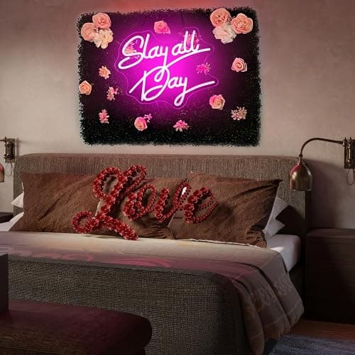 Teen Girl Gifts, Slay All Day Neon Sign Pink Aesthetic Slay LED Lights and USB Powered Bright Dimmable Funny Y2k Signs for Teenage Preppy Dorm Room Women Bedroom Downtown Coquette Room Wall Decors thumbnail 9