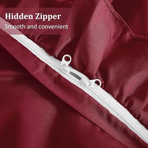 Burgundy Bedding Sets Ruffle Frills Duvet Cover with Zipper Closure Soft Breathable Microfiber Duvet Cover Set Double 200 x 200 cm thumbnail 5