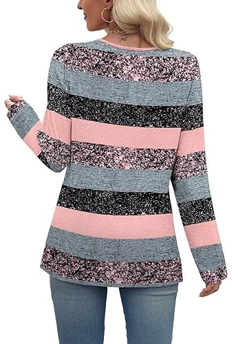 WIHOLL Long Sleeve Shirts for Women Fall Outfits V Neck T Shirts Button Down Tunic Tops Fashion Clothing thumbnail 6