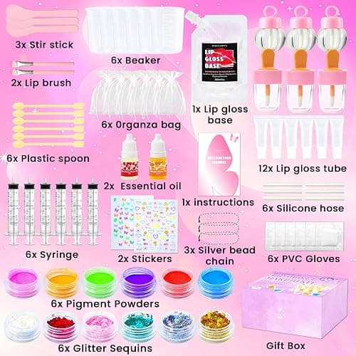 WhizToys DIY Lip Gloss Making Kit 74 PCS, Purple Kids Lip Gloss Supplies Set Beginner, Fun Craft Set Moisturizing Base, Birthday Gift for Girls, Kids, Teenagers, Women thumbnail 2