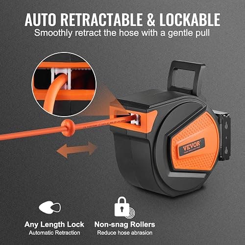 VEVOR Retractable Air Hose Reel, 3/8IN x 50FT Hybrid Air Hose Max 300PSI, Air Compressor Hose Reel with 5 ft Lead in, Ceiling/Wall Mount Enclosed Air Reel, 180° Swivel Mount thumbnail 5