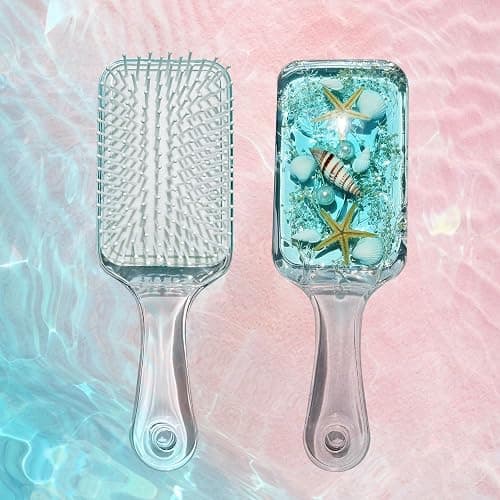 FONMY Detangling Hair Brush w/Nature Seashell,Seascape Designed Arcrylic Paddle Hairbrush Glide Through Tangles With Ease For All Hair Types - For Women, Men, Kids,Wet & Dry Hair,Sea-Blue Home Decor. - Image 1