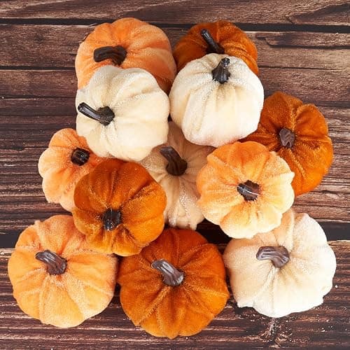 Diahom Pumpkin Decor 12pcs Artificial Velvet Fall Thanksgiving Decoration - Image 1