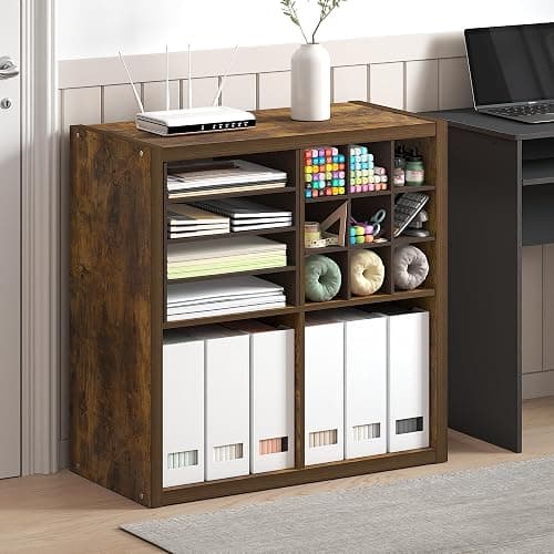Furinno Cubicle 4-Cube Book Shelf, Extra Thick Frame Bookshelf, Amber Pine | 14.6" x 30" x 30", Reversible Bookcase with Open Back, for Living Room, Bedroom, Home Office thumbnail 2
