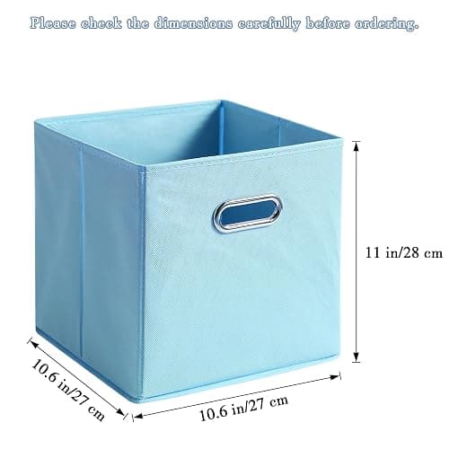 EITMOW 6 Pack Open Fabric Storage Bins with Metal Handle, 10.6x10.6x11 Inch Foldable Cube Organizer Baskets for Closet Shelf Cabinet, Collapsible Fabric Boxes for Home Storage (Sky blue) thumbnail 3