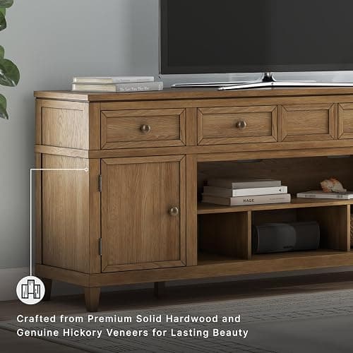 Signature Design by Ashley Sharlance 81" Wood TV Stand for TVs up to 93" | Fits TVs up to 93 in, Hardwood solids hickory wood veneer and MDF substrate, 4 drawers, 2 cabinets, Fireplace compatible thumbnail 4