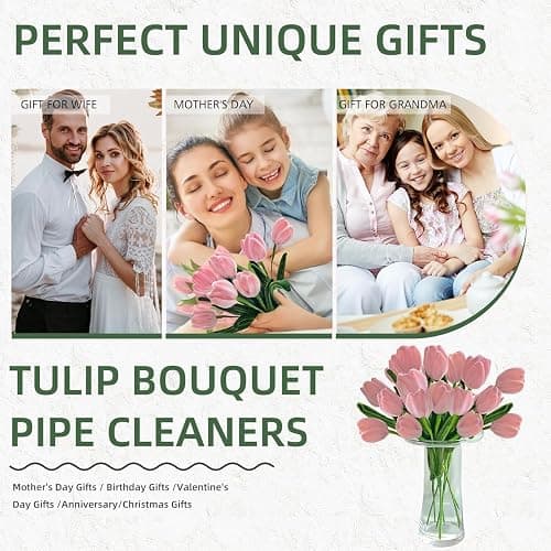 400 Pcs Pipe Cleaners Craft,4 Assorted Colors Pipe Cleaners Bulk, Chenille Stems for DIY Flower Making Kit with Floral Wires, Gardening Tape,Stamen& Ribbon (Pink) thumbnail 8