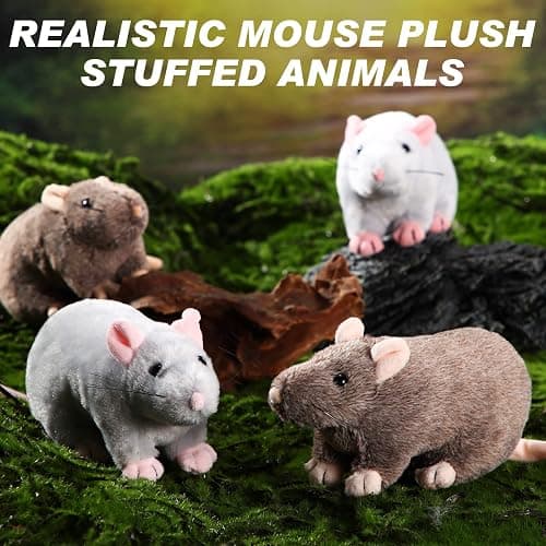 Kasyat 4 Pcs Fake Rat Stuffed Animals 7 Inch Fake Mouse Plush Toys Soft Cuddly Stuffed Mouse Realistic Rat Plushies for Birthday Prank Props April Fools Tricks(Brown, Grey) thumbnail 5