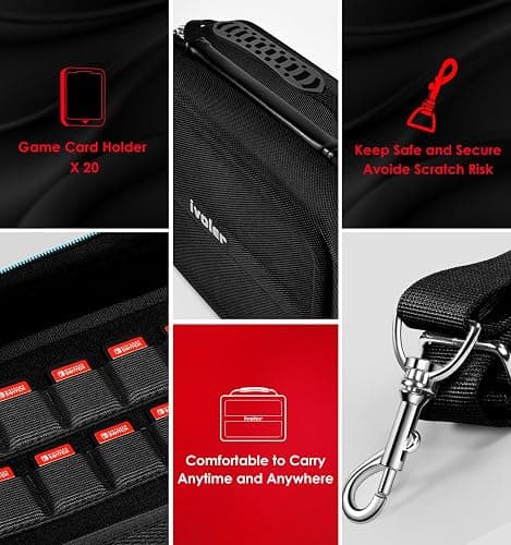 ivoler Carrying Storage All in One Case for Nintendo Switch 2 (2025),Portable Travel All Protective Hard Messenger Bag Soft Lining 20 Games for Switch 2 Console Pro Controller Accessories Black thumbnail 6
