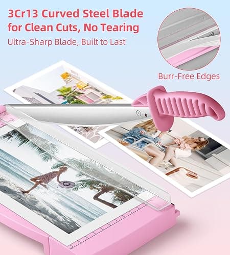 Firbon 12" Guillotine Paper Cutter with Hidden Ruler, Compact Heavy Duty 12-Sheet Capacity Trimmer for Cardstock, Photos, Scrapbooking, Office, Classroom, Studio (Pink) thumbnail 3
