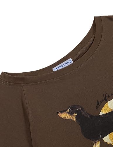 Aelfric Eden Dachshund Off The Shoulder Tshirts Women's Oversized Graphic Tees Short Sleeve Summer Cute T Shirts Y2K Tops thumbnail 4