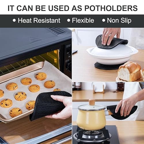 Yunlihua Silicone Trivet Mats, 4 Pack Hot Pads Pot Holders for Kitchen, Heat Resistant Non-Slip Trivets for Hot Dishes, Hot Pots and Pans, Countertop, Table, Food Grade Silicone & BPA Free, Black thumbnail 3