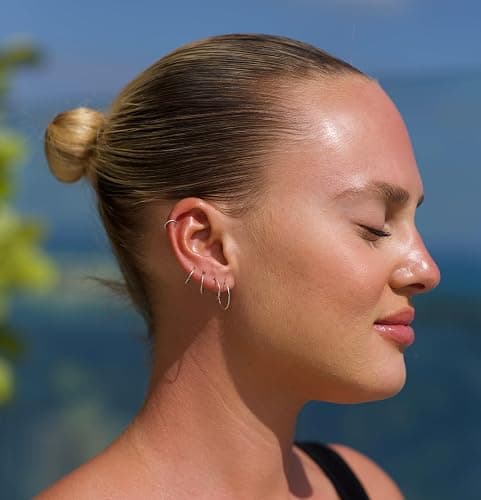 Solid Sterling Silver Hoops | Thin Sleeper Hoop Earrings for Women Sleepers Endless Wire Earrings for Sleeping Hypoallergenic Sleep Small Tiny Real Silver Earring Hoops Huggie Dainty | Handmade in FL thumbnail 4