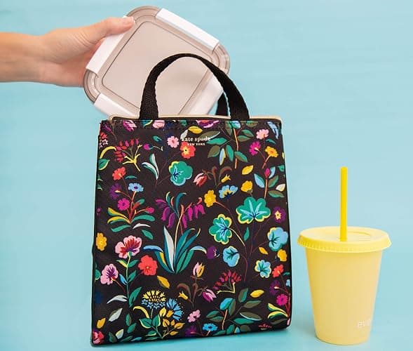 kate spade new york Insulated Lunch Tote, Autumn Floral | Cute Insulated Soft Cooler Bag, Adult Lunch Box with Silver Thermal Interior Lining and Mesh Storage Pocket thumbnail 6