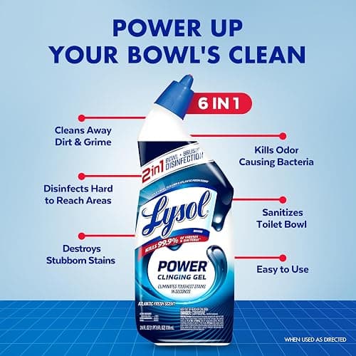 Lysol Toilet Bowl Cleaner, Max Strength Bathroom Cleaning Supplies, Toilet Bowl Cleaner Clinging Gel, Disinfecting and Deodorizing, Bleach Free, Atlantic Fresh + Forest Rain 24 oz (4 ct) thumbnail 3