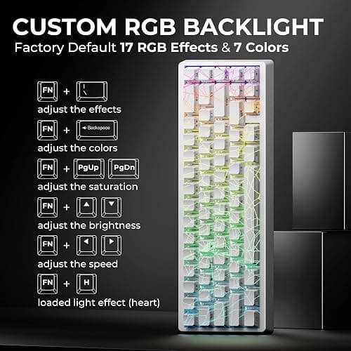 HITIME x XVX M67 Wireless 60% Percent Keyboard, QMK/VIA Gaming Keyboard, Tri-Mode Thocky Creamy Mechanical Key Board, Hot Swappable Gasket Mount RGB IMD Tech for Win/Mac, Spider Web Theme, White thumbnail 6