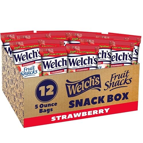 Welch's Fruit Snacks, Strawberry, Perfect for School Lunches, Sharing Size Bags, 5 oz (Pack of 12) - Image 1