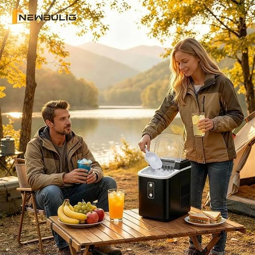 NEWBULIG Nugget Ice Makers Countertop, Portable Nugget Ice Machine, Ready in 6 Mins, 24lbs in 24Hrs, Auto-Cleaning, with Basket and Scoop, for Home, Kitchen, RV, Camping, Black thumbnail 11
