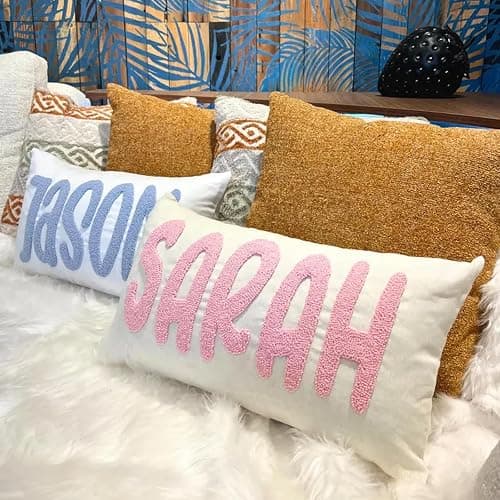 RunIncar Personalized Pillow Cover w/Initial, Monogram Pillow Custom Name, Home Office Decor Punch Needle Embroidered Custom Room Decor for Couple Gift Cushion, Customizable Size thumbnail 2