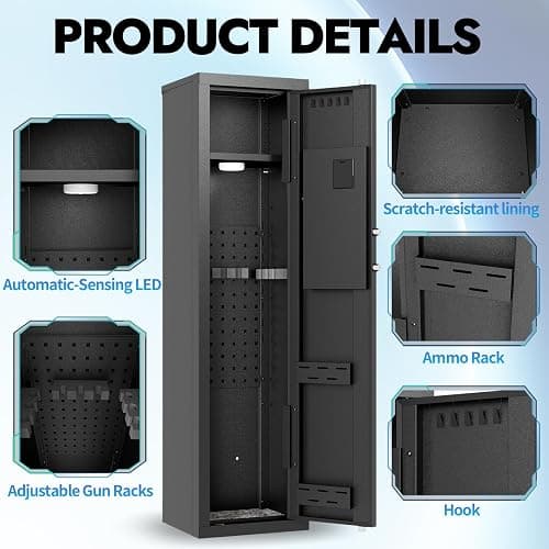 3-5 Long Gun Safe, Anti-Pry Cabinet for Scoped Rifles & Shotguns | Heavy-duty anti-pry construction, digital keypad, backup battery box, pre-drilled mounts, great for garage & hunting thumbnail 9
