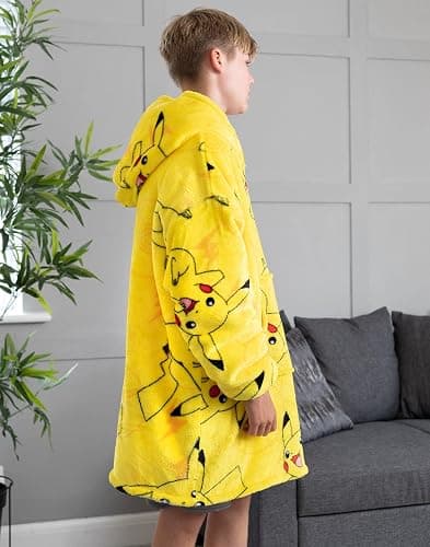 Pokemon Kids Blanket Hoodie Oversized Double Lined Sherpa Fleece Yellow Or Red thumbnail 4