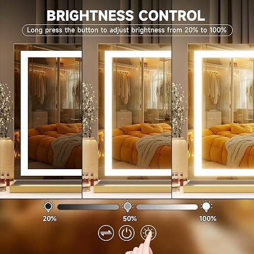 Hasipu Vanity Mirror with Lights, 32" x 20" LED Makeup Mirror, Lighted Makeup Mirror with Dimmable 3 Modes, Touch Screen Control Vanity Mirror Square Gold thumbnail 4