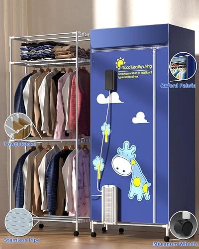 Heated Clothes Airer, 1600W-1.7 Meter Electric Clothes Dryer (Anion) with 12 Hangers, 3-Tier Foldable Heated Clothes Airer Rack with Cover, Energy Saving Heated Airers for Indoor, Apartment thumbnail 5