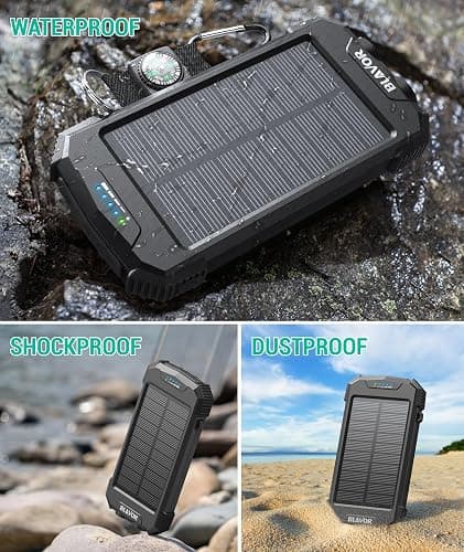 BLAVOR Solar Charger Power Bank 10,000mAh, Portable Wireless Charger, 20W Fast Charging External Battery Pack with USB C for Cell Phones, Solar Panel Charger with Dual Flashlight for Camping thumbnail 6