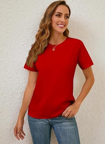Cotton Basic T Shirts for Women,Crew Neck Short Sleeve Summer Shirts,Solid Loose Fit Tshirt, Plain Workout Tops, Undershirts thumbnail 2