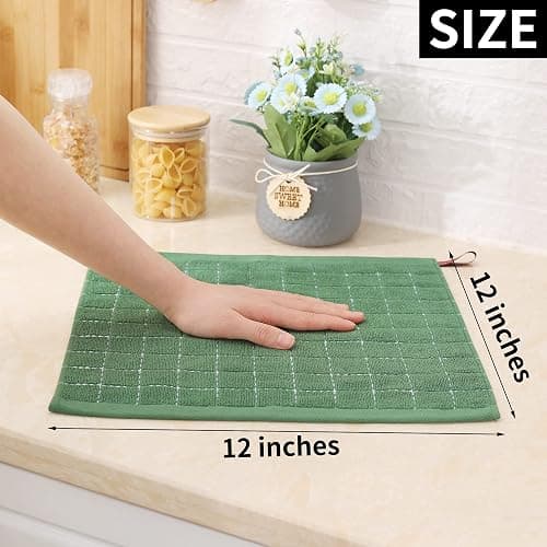Homaxy 100% Cotton Terry Kitchen Dish Cloths, Ultra Soft and Absorbent Dish Towels for Kitchen, Suitable for Drying and Washing Dishes, 6 Pack, 12 x 12 Inches, Grass Green thumbnail 3