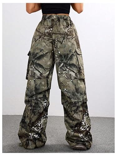 SOLY HUX Girl's Cargo Pants Camo Print Elastic Waist Straight Leg Baggy Streetwear Pants with Pockets thumbnail 2