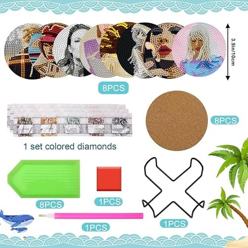 8 PCS Singer Diamond Art Coasters Kits, Pop Star Diamond Painting Coasters with Holder Set of 8, DIY Drink Coasters Art Crafts Supplies for Adults Cup Mat for Home Decor House Warming Gifts Non-Slip thumbnail 6