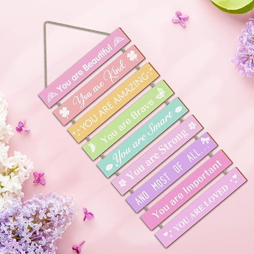 UBTKEY Girls Room Decor Set - 9 Piece Wall Art for Girls Bedroom, Inspirational Plaque for Kids & Baby Girl Nursery - Pink thumbnail 4